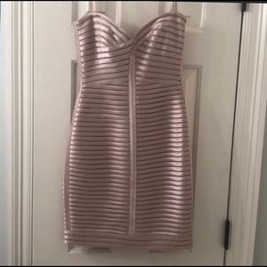 BCBG MAXAZRIA Champagne shimmer bandage dress
